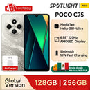 Estreia mundial Versão global POCO C75 6.88\'\' Tela de 120 Hz Helio G81-Ultra Câmera de 50 MP Bateria enorme de 5160 mAh Suporte NFC