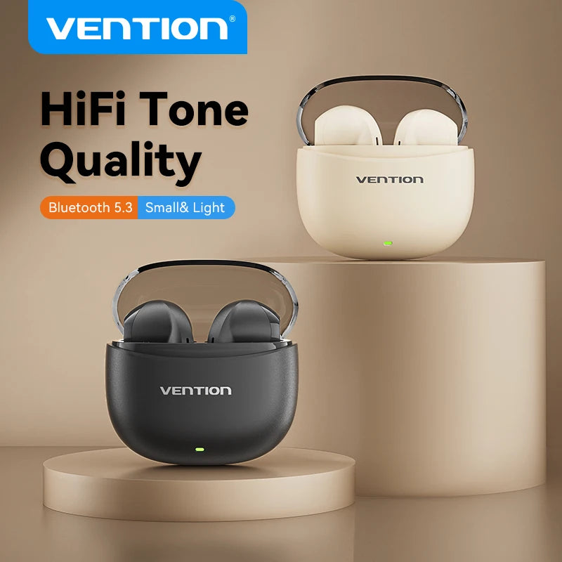 Vention Bluetooth 5.3 Fones de ouvido sem fio Headset TWS HiFi Estéreo Esportivo com microfone Fone de ouvido de baixa latência Controle de toque