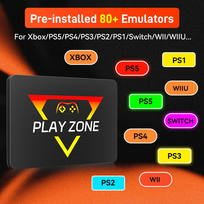 PlayZone Emulador de Consoles de 1 TB SSD Portátil para Jogos Retro para PS5/PS4/PS3/Xbox/Switch/WII/WIIU