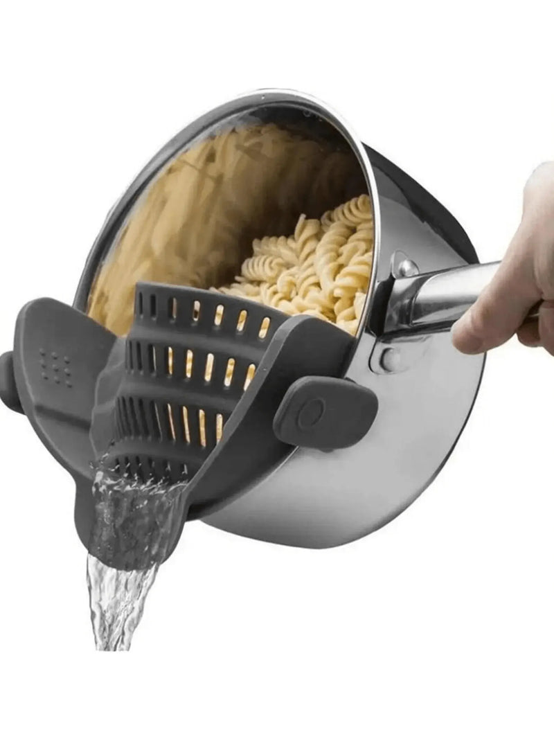 1 peça de escorredor de silicone ajustável com clipe para potes, panelas e tigelas - escorredor portátil para macarrão e massas
