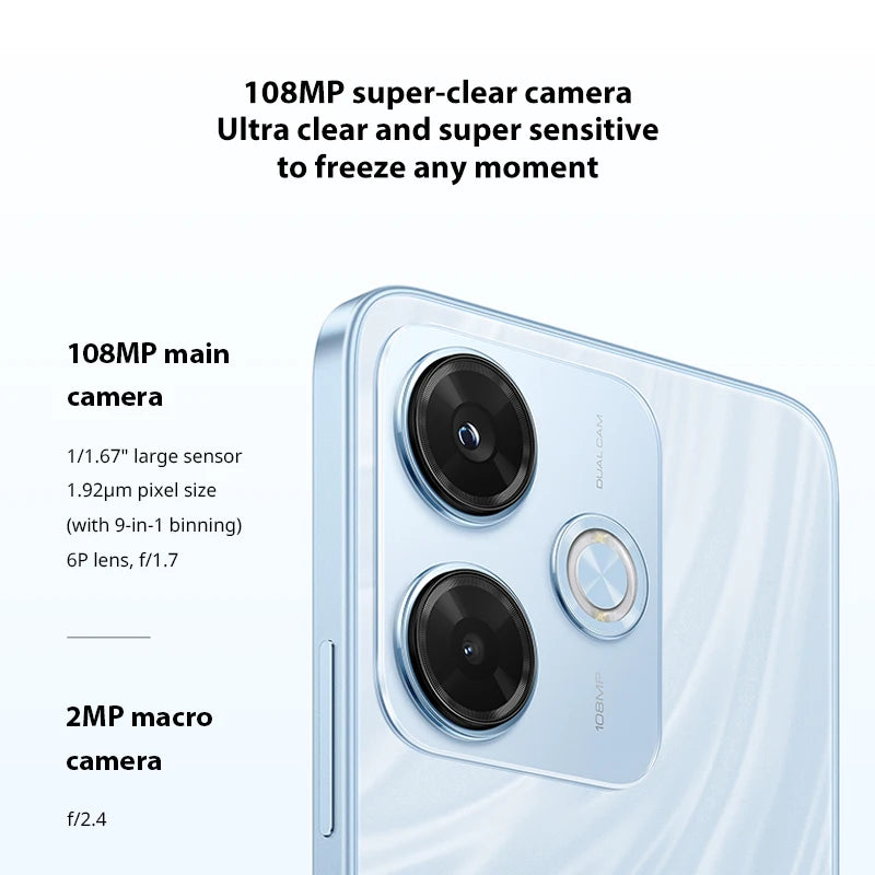 Versão global Xiaomi Redmi 13X Smartphone MTK Helio G91 Ultra Câmera super nítida de 108 MP Tela FHD+ de 6,79" Carregamento rápido de 33 W