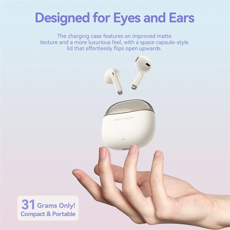 Vention Bluetooth 5.3 Fones de ouvido sem fio Headset TWS HiFi Estéreo Esportivo com microfone Fone de ouvido de baixa latência Controle de toque