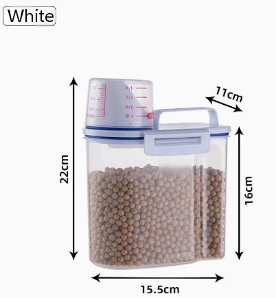 1 recipiente para armazenamento de alimentos com arroz e grãos, copo medidor,