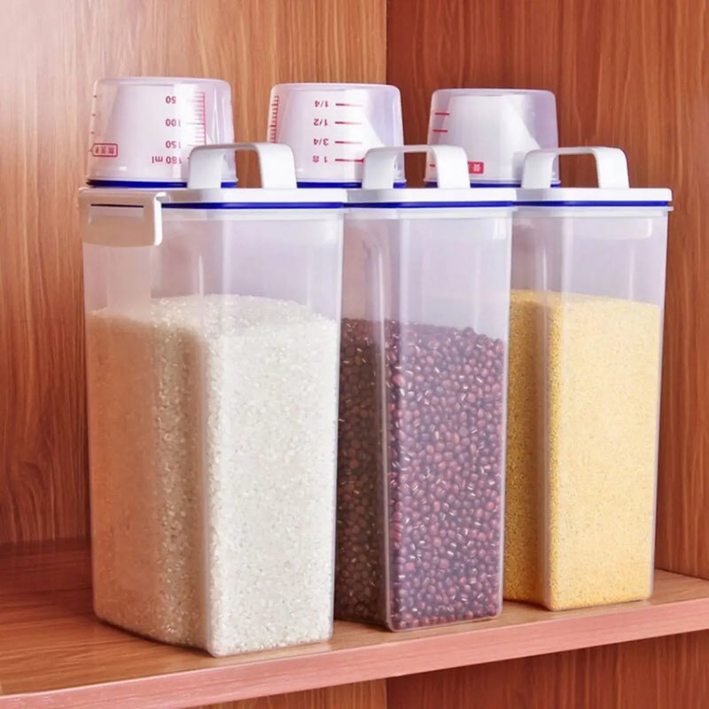1 recipiente para armazenamento de alimentos com arroz e grãos, copo medidor,