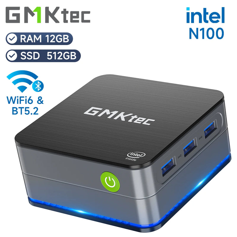 Mini PC GMKtec G2 Windows 11 Pro Intel 12ª geração Alder Lake N100 Mini PC DDR5 12 GB de RAM 512 GB de ROM WiFi 6 BT5.2 Computador de mesa