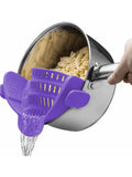 1 peça de escorredor de silicone ajustável com clipe para potes, panelas e tigelas - escorredor portátil para macarrão e massas