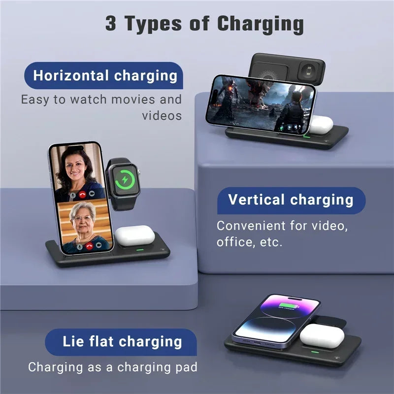Suporte para carregador sem fio 3 em 1, suporte para celular
