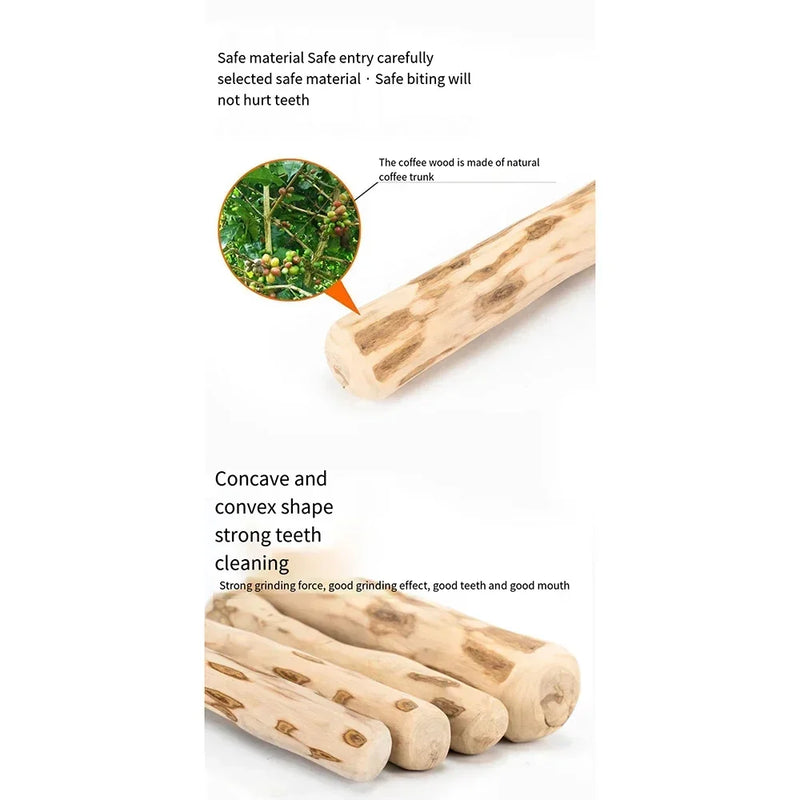 Brinquedos de mastigar para cães de madeira de café natural, bastão mastigável de longa duração