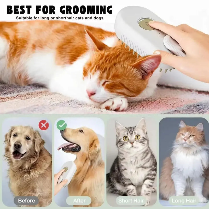 Escova a vapor para gatos, vaporizador para gatos, removedor de pelos de animais de estimação