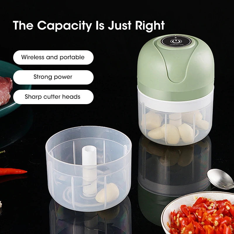 Triturador de alho elétrico de 250 ml, picador de alimentos para cozinha