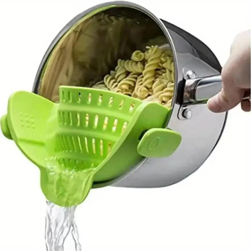 1 peça de escorredor de silicone ajustável com clipe para potes, panelas e tigelas - escorredor portátil para macarrão e massas